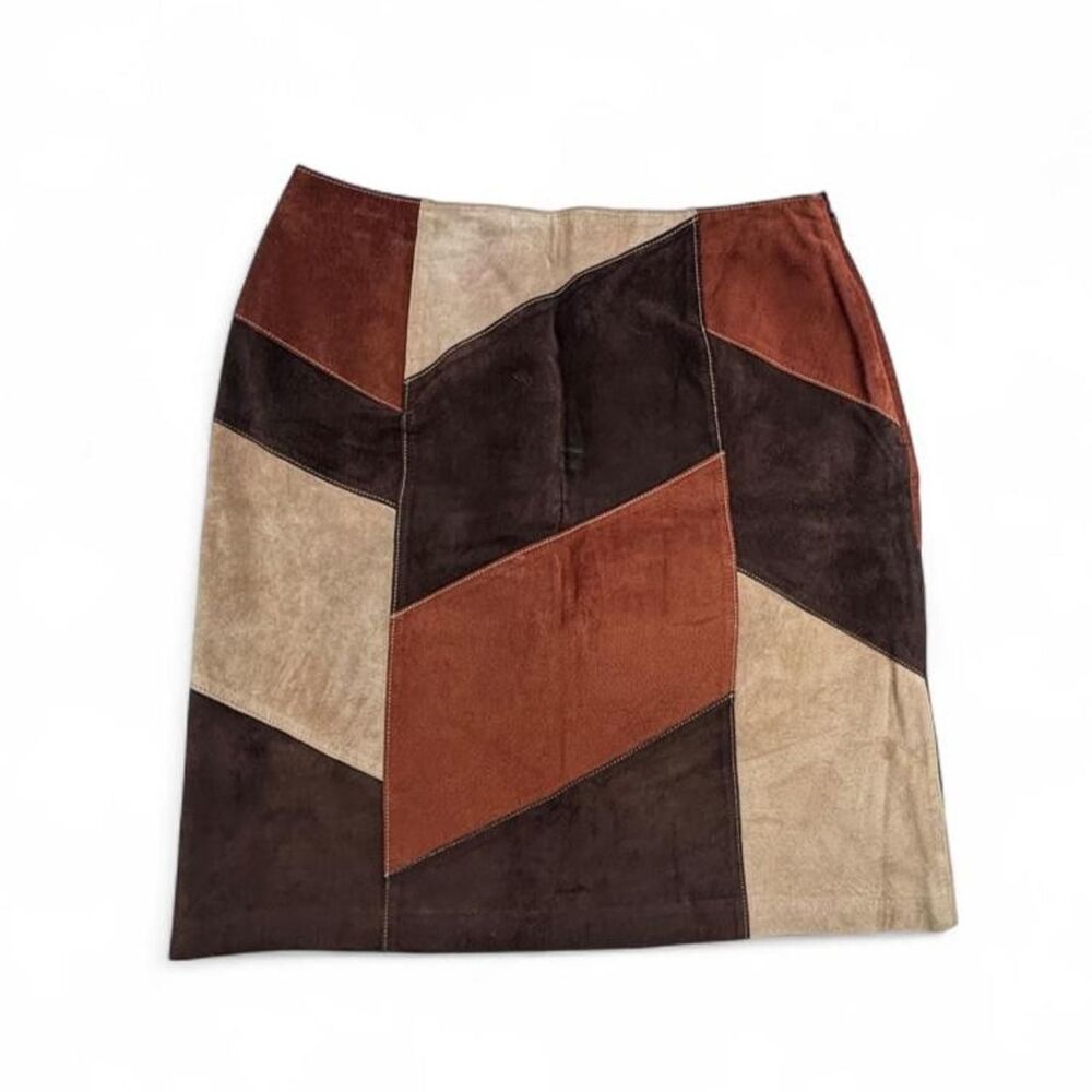 Apostrophe Brown Suede Leather Patchwork Skirt Women’s 4 Y2K 70s Mini